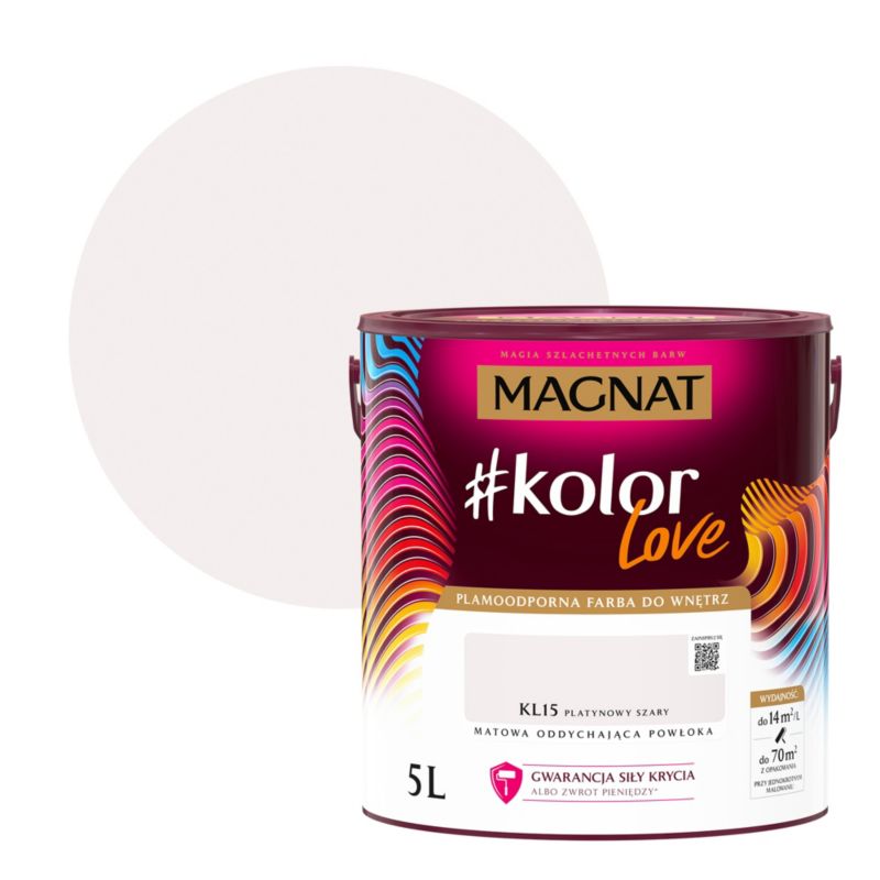 Farba kolorowa plamoodporna Magnat #kolorLove KL15 platynowy szary 5 l