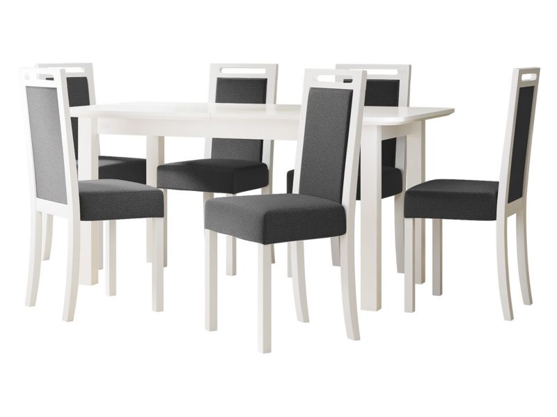 Zestaw DR10 MIRJAN 24 Stół rozkładany Wenus V S 90x160/200 + 6 krzeseł Roma 5 biały + ciemnoszara tapicerka 1 kpl.