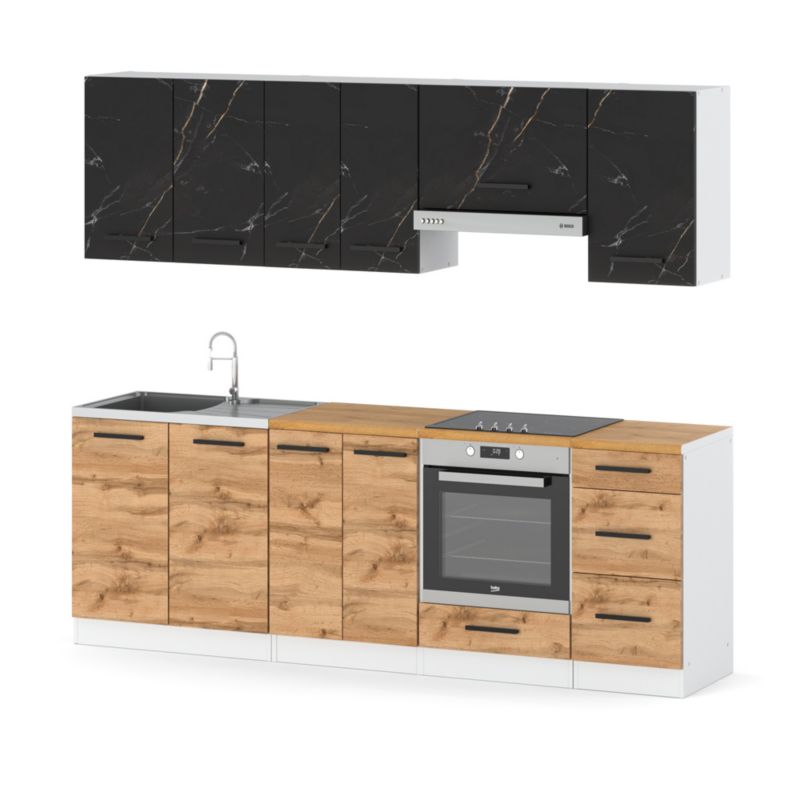 Zestaw Kuchenny Hurtownia-Mebli Z Blatem Kuchnia Mokka Plus 240cm Biały Mat San Sebastian/Dąb Wotan 240x47x145 cm 1szt.