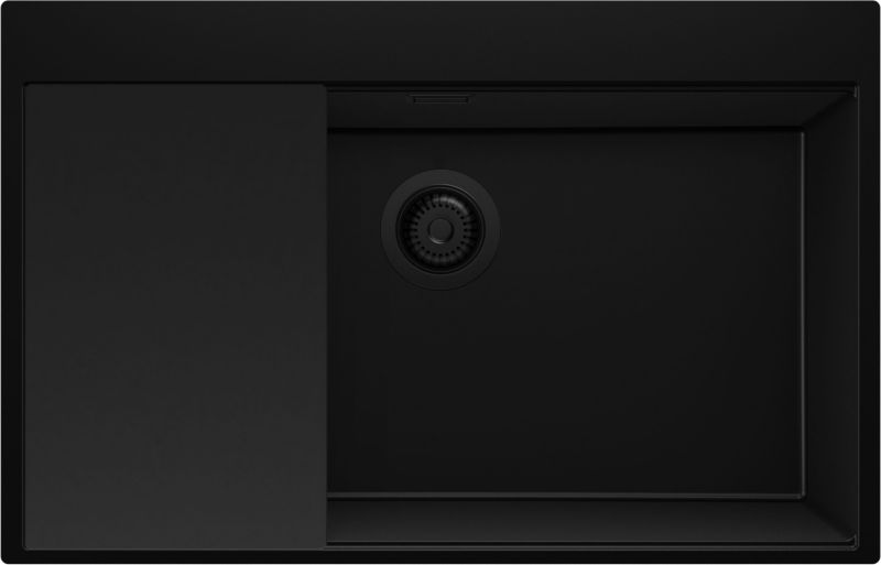 Zlewozmywak Oslo PRIMAGRAN Nablatowy 78x50cm do szafki od 80cm, Cały Czarny + Syfon + Deska, S629, 1 szt.