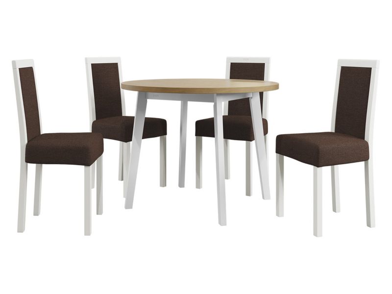Zestaw DR01 MIRJAN 24 Stół Oslo III 100 + 4 krzesła Roma 3 biały + sonoma + brązowa tapicerka 1 kpl.