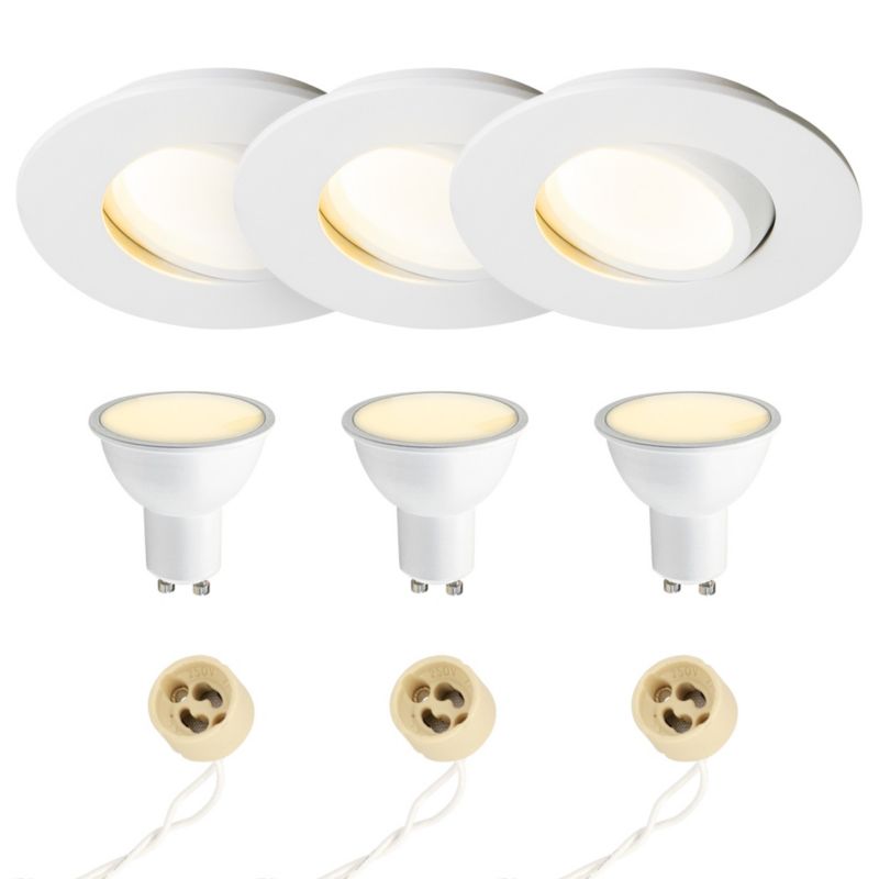 Punktowa oprawa sufitowa EDO hermetyczna biała żarówka 3000K 5,5W GU10 z gniazdem,wpuszczana regulowana POLI 3szt.