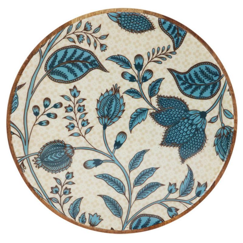 Duży dekoracyjny talerz mango Koopman drewniany z motywem kwiatowym 37 cm 1 szt.