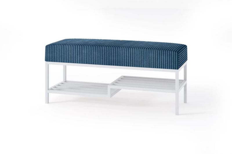 Ławka tapicerowana z półką Bettso Mello 80 cm w tkaninie poso na białym stelażu granatowy 1szt.