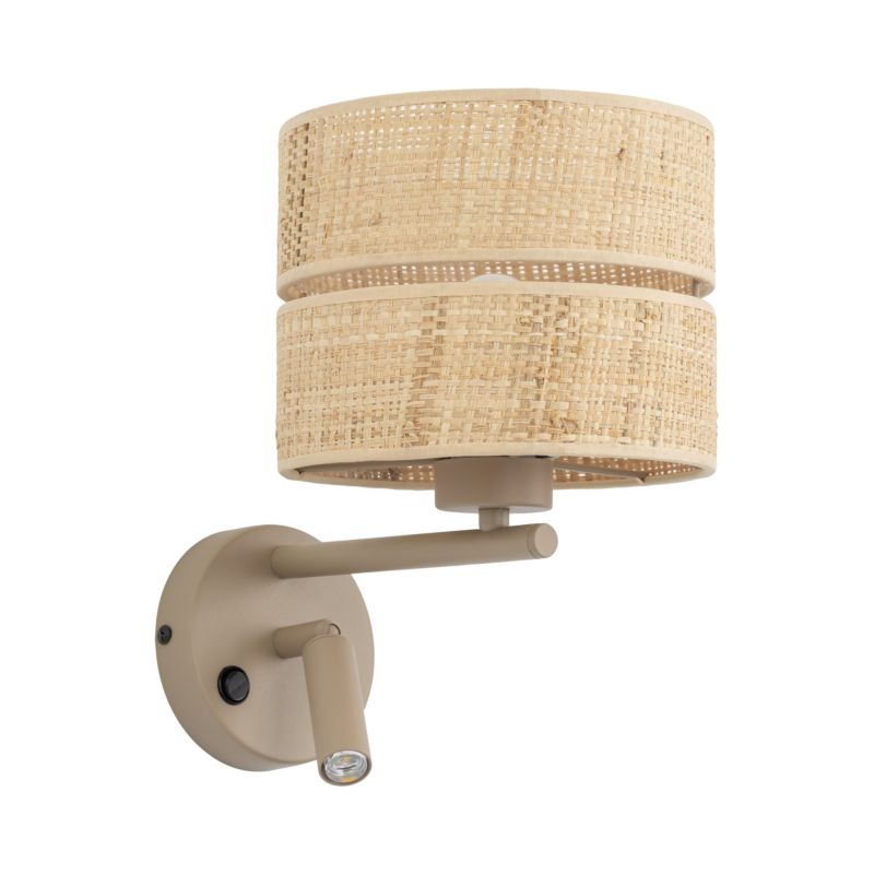Kinkiet TK Lighting Calma beżowy juta do sypialni do czytania podwójny 1Xe27+G9 -1szt.