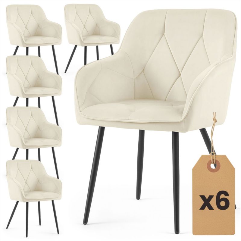 Welurowe krzesło tapicerowane pikowane AKORD Kremowe DIAMANTE Czarne nogi 6 szt.