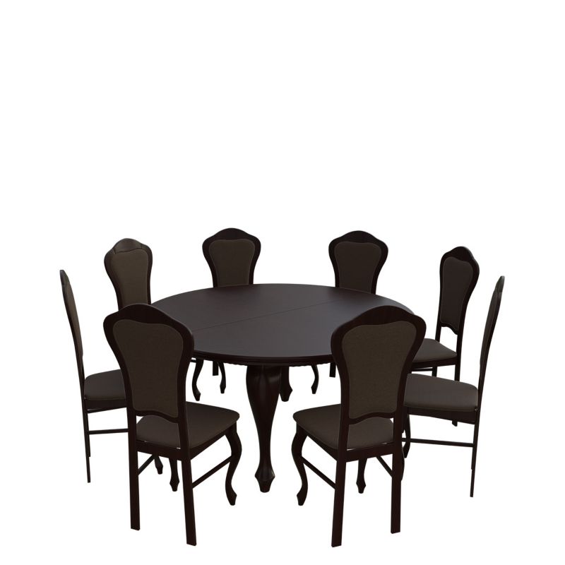 Zestaw RO26 MIRJAN 24 Stół rozkładany S19 150x150/200 + 8 krzeseł K30 orzech + gorzka czekolada 1 kpl.