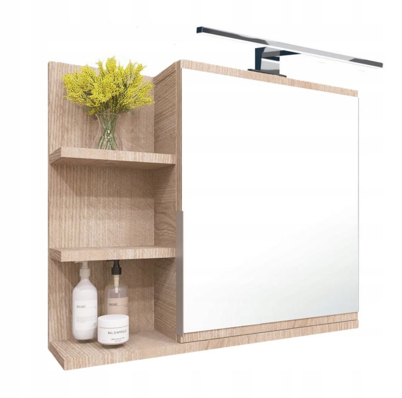 Szafka łazienowa z lustrem Better Home 60 x 50 x 14 cm oświetlenie LED, Dąb sonoma, Lewa 1 szt.