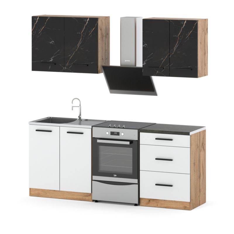 Zestaw Kuchenny Hurtownia-Mebli Z Blatem Kuchnia Mini Mokka 200cm Dąb Wotan San Sebastian/Biały Mat 200x47x145 cm 1szt.