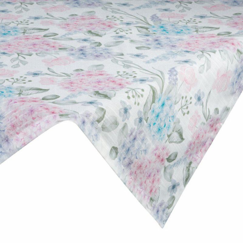 Obrus SUMMER8 Eurofirany 90 x 90 cm biało różowy zdobiony nadrukiem hortensji 1 szt.