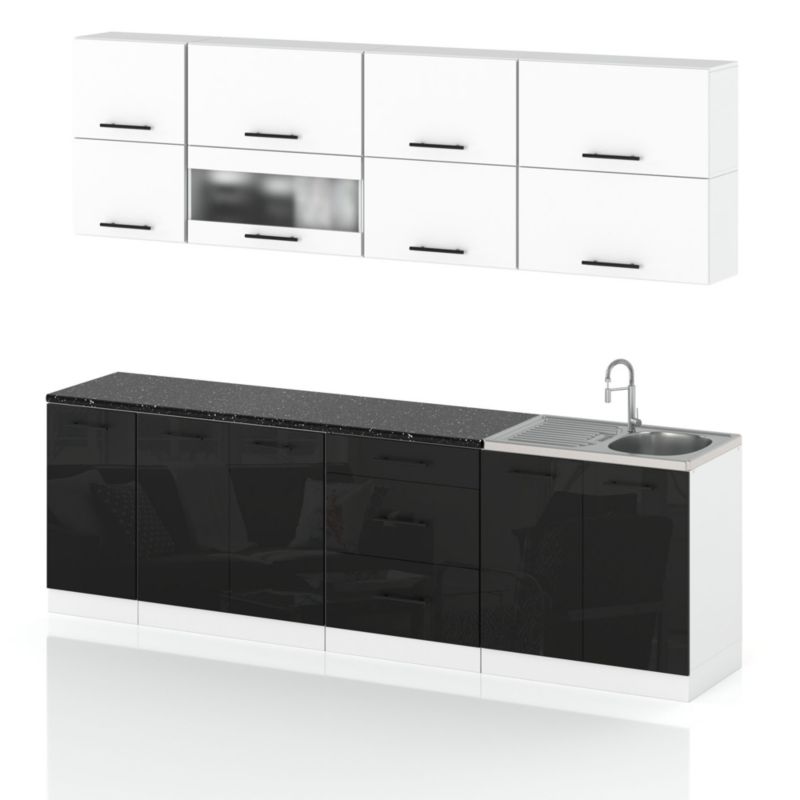 Zestaw Kuchenny Hurtownia-Mebli Z Blatem Kuchnia Robo Lux 260cm Biały Mat Biały Mat/Czarny Połysk 260x52x157 cm 1szt.