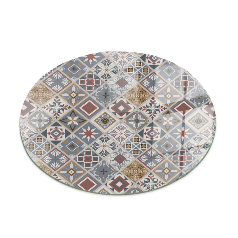 Szklany Blat ArtPrintCave fi80 cm Wzór mozaikowy z ornamentami Stolik Nocny Sypialnia Szklany Design 1 szt.