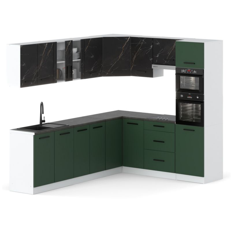 Zestaw Kuchenny Hurtownia-Mebli Z Blatem Kuchnia Marra Narozna 460cm Biały Mat San Sebastian/Butelkowa Zieleń 460x47x145 cm 1szt