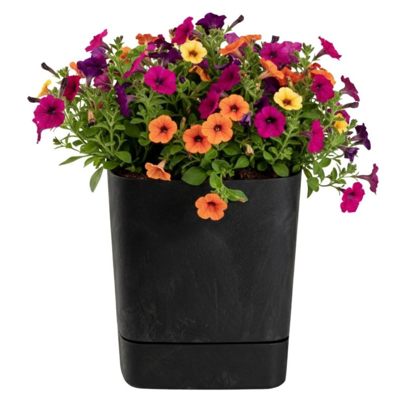 Donica z podstawką CUBI HowHomely plastikowa imitacja czarnego betonu kwadrat 30x30cm 1 szt.