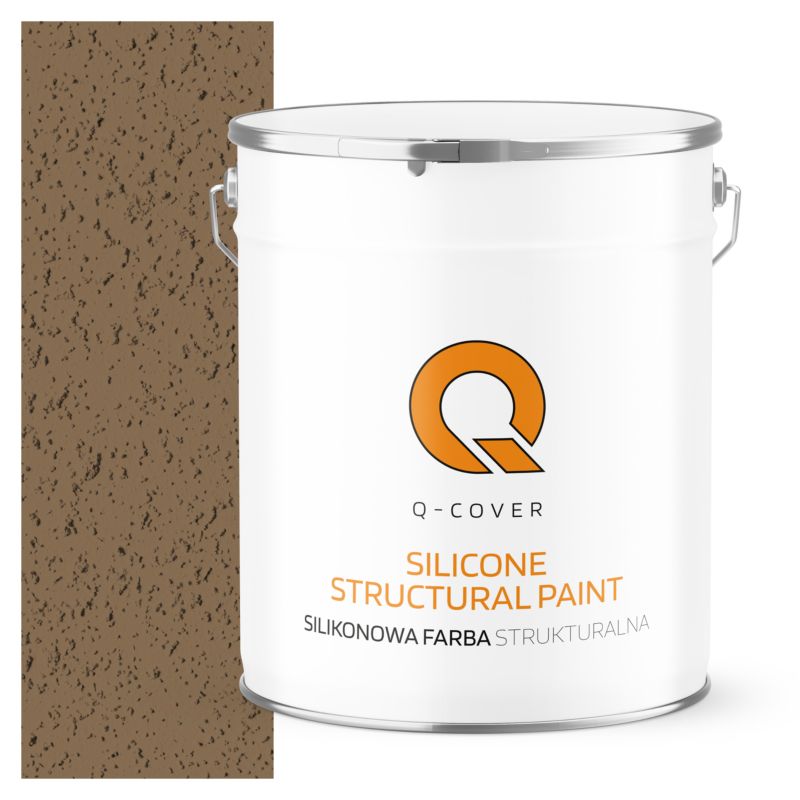 Farba Strukturalna Elewacyjna Silikonowa Fasadowa Q-Cover Mahoniowy ciemny brąz RAL8016 Mat 5L