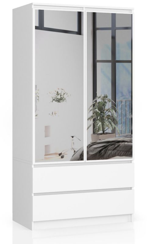 Szafa Akord S90 Biała 90 cm z lustrem 2 drzwi 2 szuflady kolor Biały mat 4 półki 90x51x180 cm 1 szt.