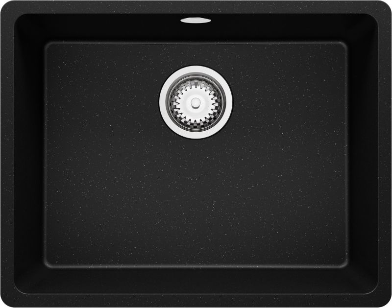 Zlewozmywak Wenecja Slim Easy PRIMAGRAN Nablatowy 56x44cm do szafki od 60cm, Czarny Metalik + Syfon, S064, 1 szt.
