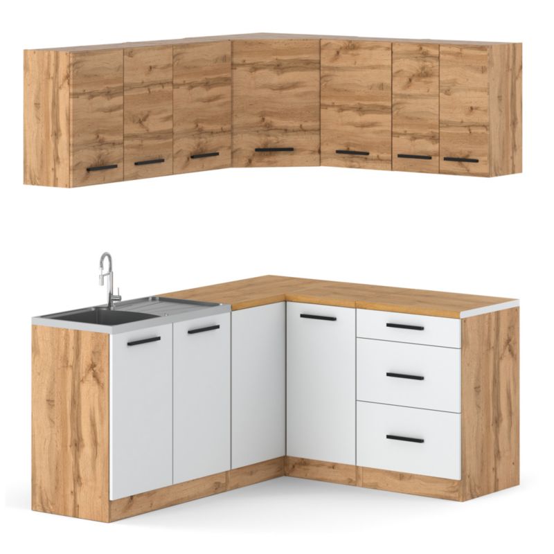 Zestaw Kuchenny Hurtownia-Mebli Z Blatem Kuchnia narożna Diana 320cm Dąb Wotan Dąb Wotan/Biały Mat 320x47x145 cm 1szt.