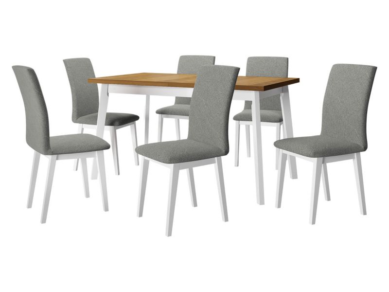 Zestaw DR23 MIRJAN 24 Stół rozkładany Oslo V 80x140/180 + 6 krzeseł Luna 1 dąb grandson + biały + szara tapicerka 1 kpl.