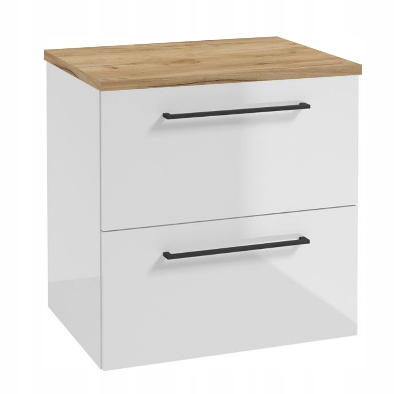 Szafka Łazienkowa Stamar Biała Połysk 600 x 410 mm z Blatem Dąb Złoty Cichy Domyk 1 szt