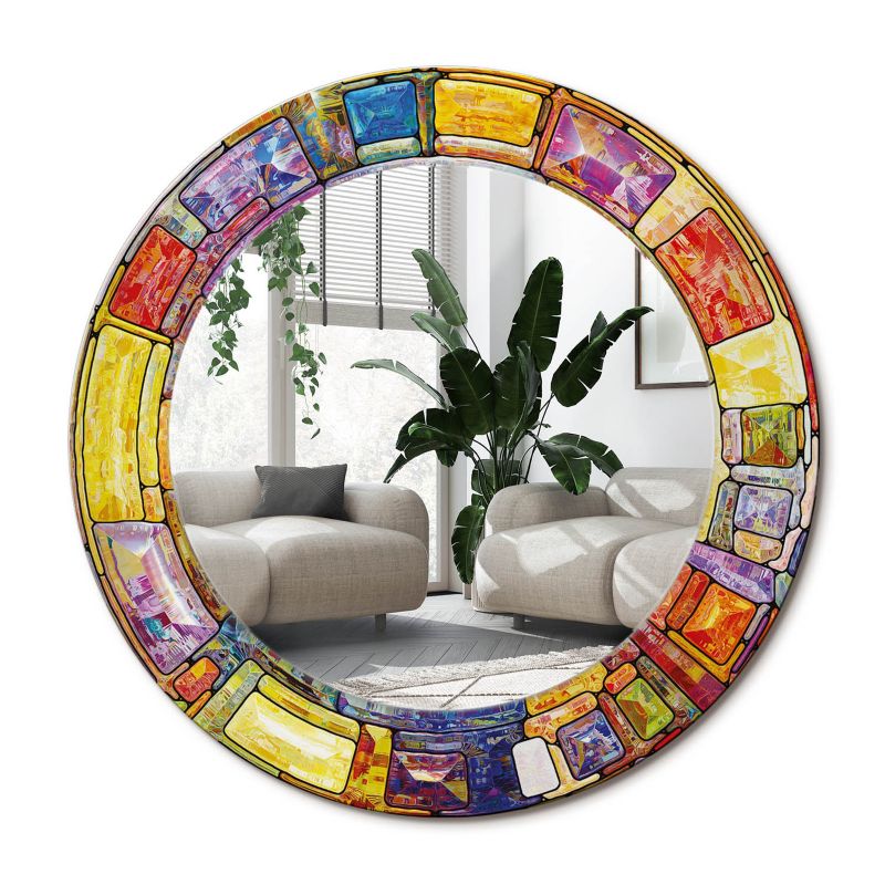 Lustro Okrągłe Tulup Kolorowy Witraż 50 cm Wyjątkowe Na Podkładzie 1 szt.