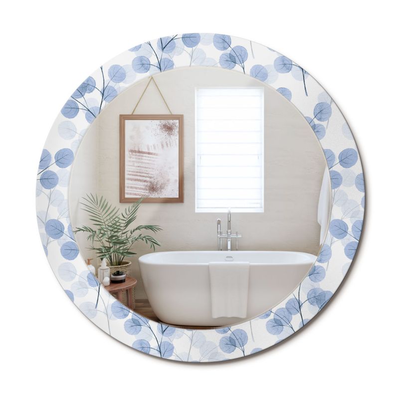 Lustro Okrągłe z Nadrukiem ArtPrintCave 70 cm Gałęzie Liście z Ozdobną Ramą Szklaną w Stylu Boho 1 szt.