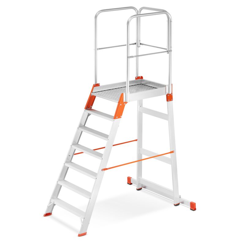 Drabina aluminiowa magazynowa ALOSS mostek podest magazynowy 7 stopni 3,50m TUV 1 szt.