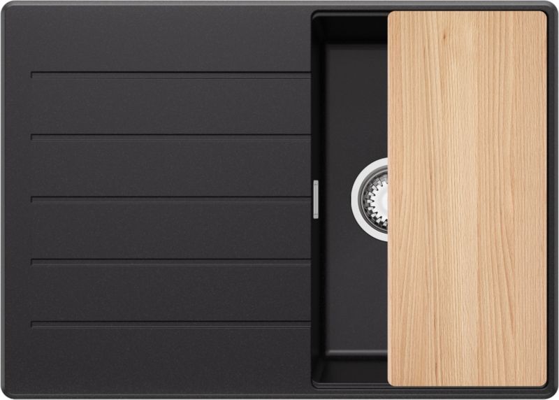 Zlewozmywak Kopenhaga PRIMAGRAN Nablatowy 70x50cm do szafki od 40cm, Czarny + Syfon + Deska, S151, 1 szt.