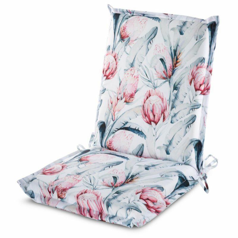 Poduszka na krzesło GARDEN/32A Eurofirany 45 x 90 x 3 cm wodoodporna biało, niebieska zdobione roślinnym wzorem szt. 1