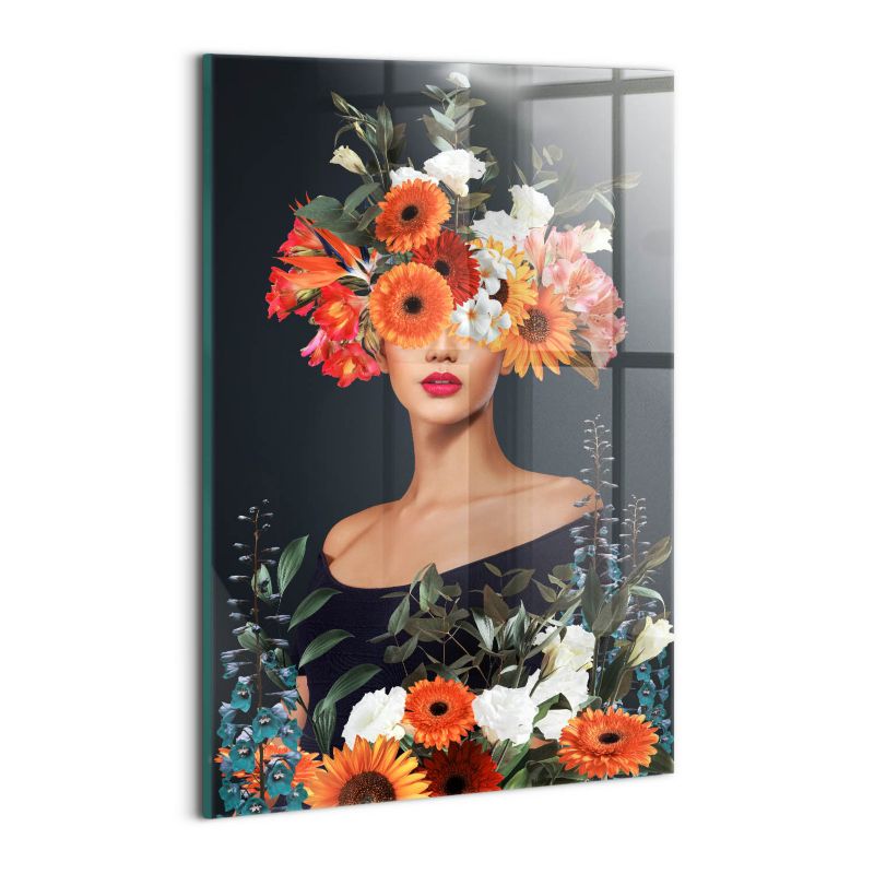 Foto Obraz Ścienny Szklany Wallfluent 30x20 cm Głowa kobiety w kwiatach 1 szt.