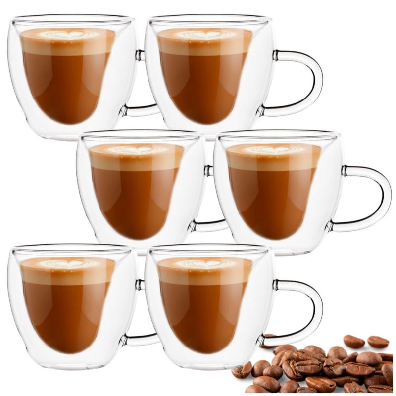 Szklanki z podwójnym dnem Springos termiczne 220 ml na kawę herbatę, z sercem 6 szt.