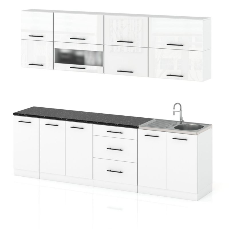 Zestaw Kuchenny Hurtownia-Mebli Z Blatem Kuchnia Robo Lux 260cm Biały Mat Biały Połysk/Biały Mat 260x52x157 cm 1szt.