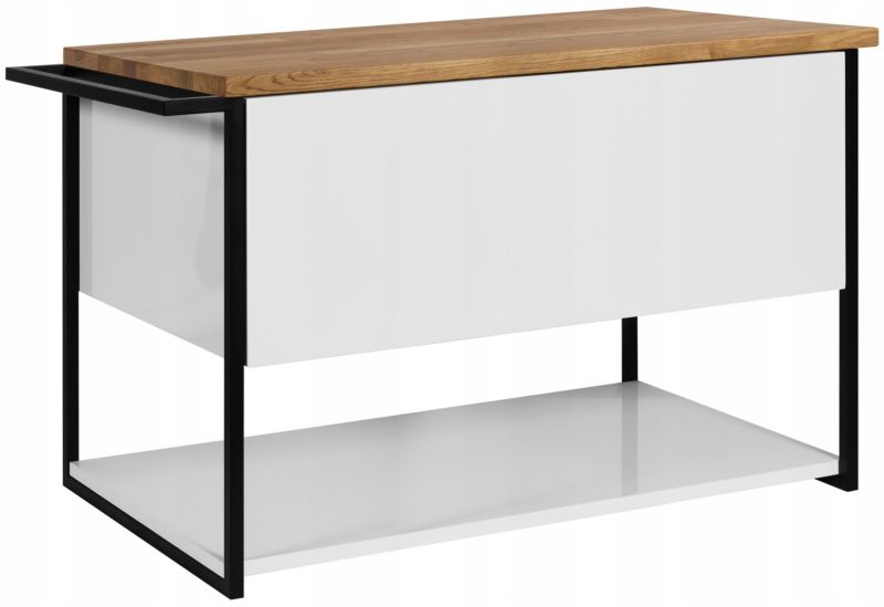 Szafka pod umywalkę Furnidea 80 cm wisząca lakierowana biały połysk z blatem drewnianym LOV 1 szt.