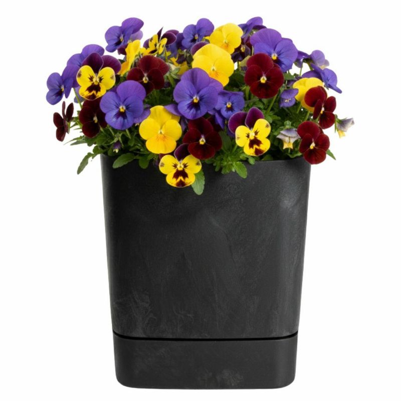 Donica z podstawką CUBI HowHomely plastikowa imitacja czarnego betonu kwadrat 25x25cm 1 szt.