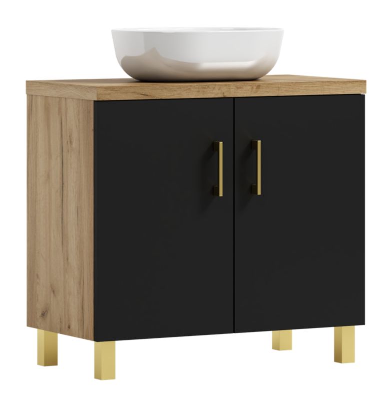 Szafka łazienkowa ROCO 60 czarny/dąb z umywalką Blanco 1 szt.