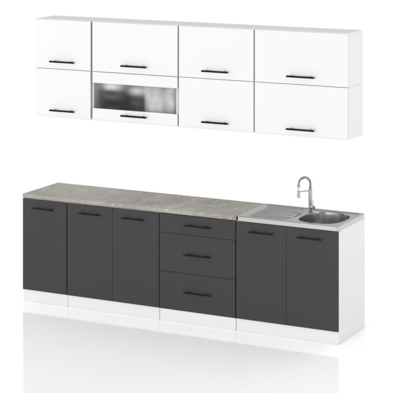 Zestaw Kuchenny Hurtownia-Mebli Z Blatem Kuchnia Robo Lux 260cm Biały Mat Biały Mat/Szary Mat 260x52x157 cm 1szt.