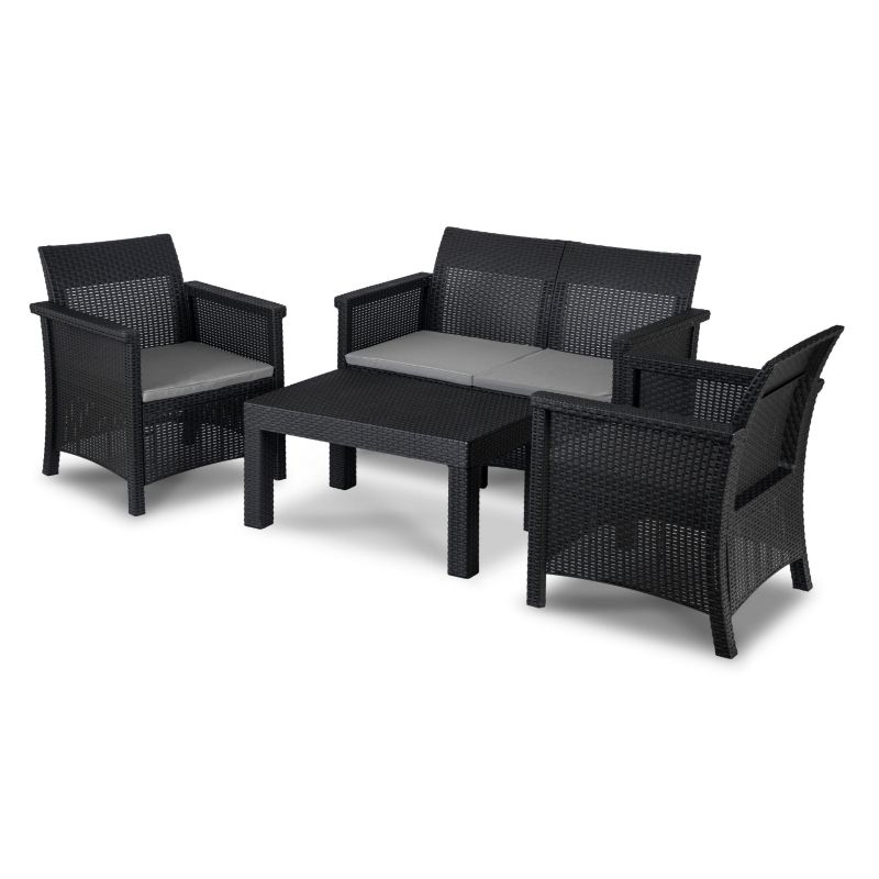 Zestaw Mebel Elite Mebli Ogrodowych Na Taras Ogród Technorattan Czarny BRENTA 1kpl.