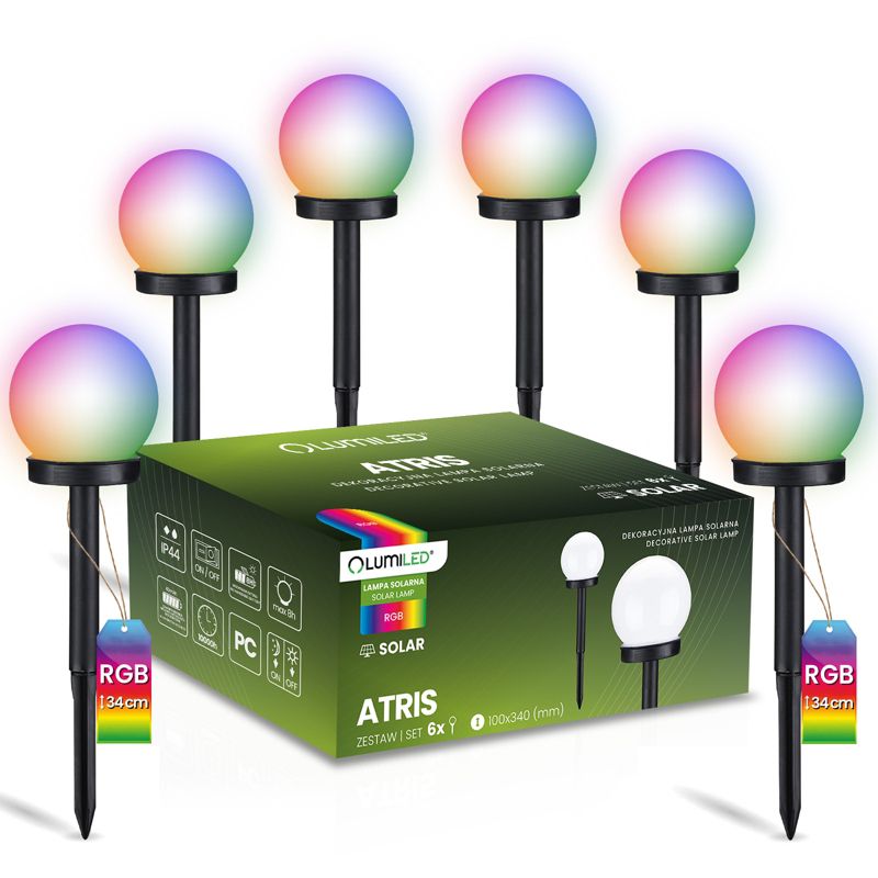 Lampa Solarna Lumiled Ogrodowa LED Wbijana Biała Kula 10cm RGB 6 szt.
