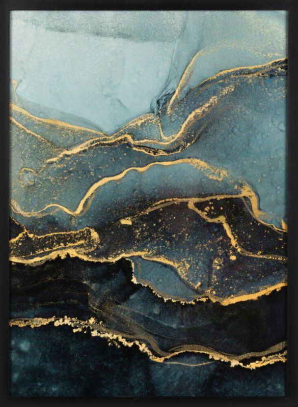 Obraz 479 Eurofirany 53x73 cm grafitowo, złota abstrakcja w czarnej ramie 1 szt.