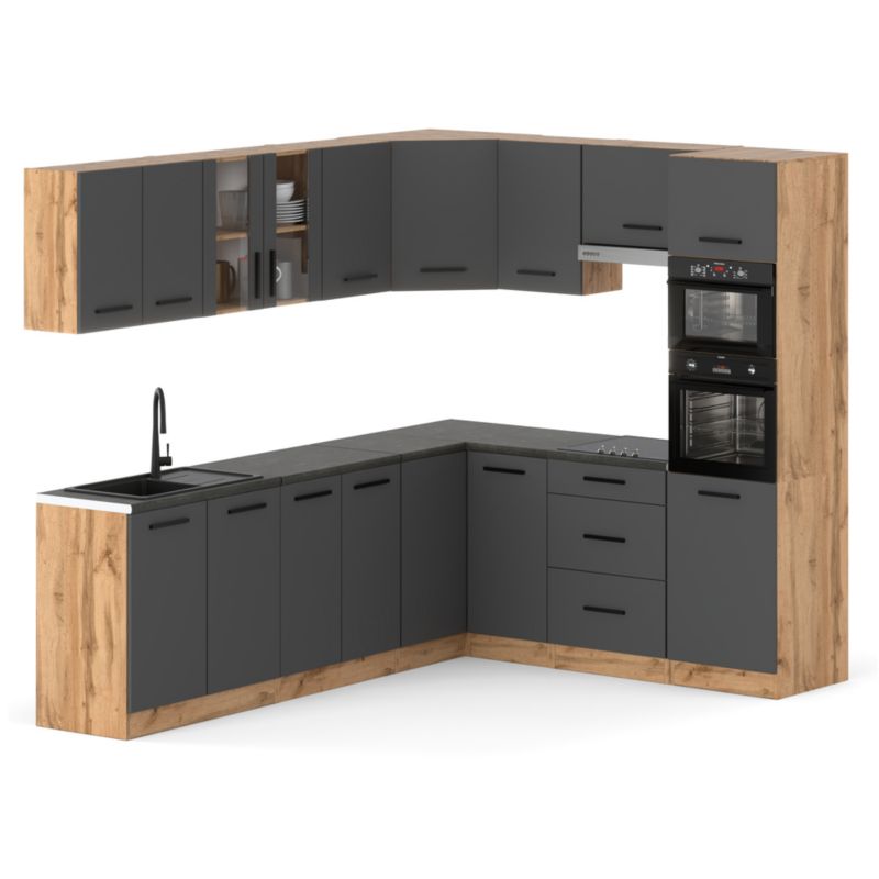 Zestaw Kuchenny Hurtownia-Mebli Z Blatem Kuchnia Marra Narozna 460cm Dąb Wotan Szary Mat 460x47x145 cm 1szt.