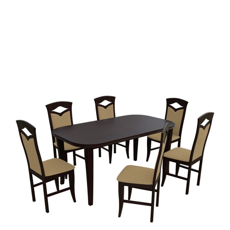 Zestaw RO04 MIRJAN 24 Stół rozkładany S02 90x160/240 + 6 krzeseł K53 orzech + piaskowy 1 kpl.