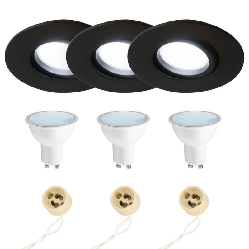 Punktowa oprawa sufitowa EDO hermetyczna czarna żarówka 6500K 5,5W GU10 z gniazdem,wpuszczana regulowana POLI 3szt.