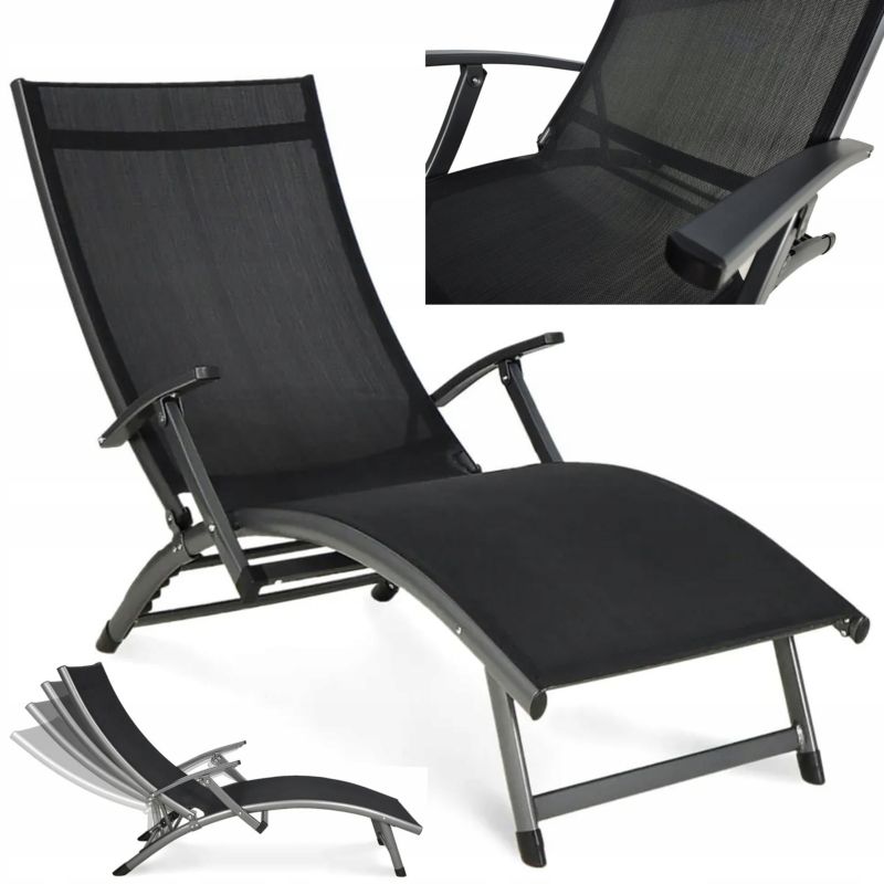 Leżak Ogrodowy Focus Garden Plażowy Składany Relax Na Basen Ogród Wygodny Mocny Czarny 1 szt