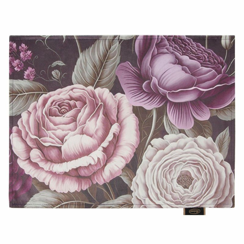Podkładki VELVET4 Eurofirany 30x40 cm komplet pudrowo, zielony welwetowy zdobiony kwiatami 4 szt.