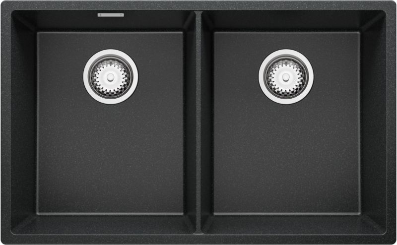Zlewozmywak podblatowy Londyn Twin PRIMAGRAN 76x47cm do szafki od 80cm, Grafitowy + Syfon, S003, 1 szt.