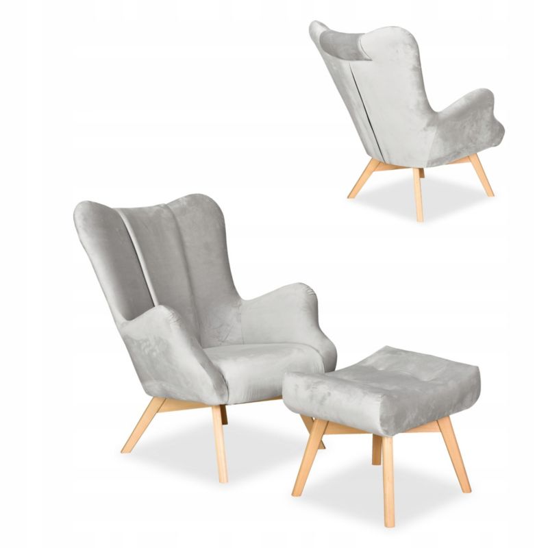 Fotel uszak do salonu z podnóżkiem Family Meble Vika szary 1szt