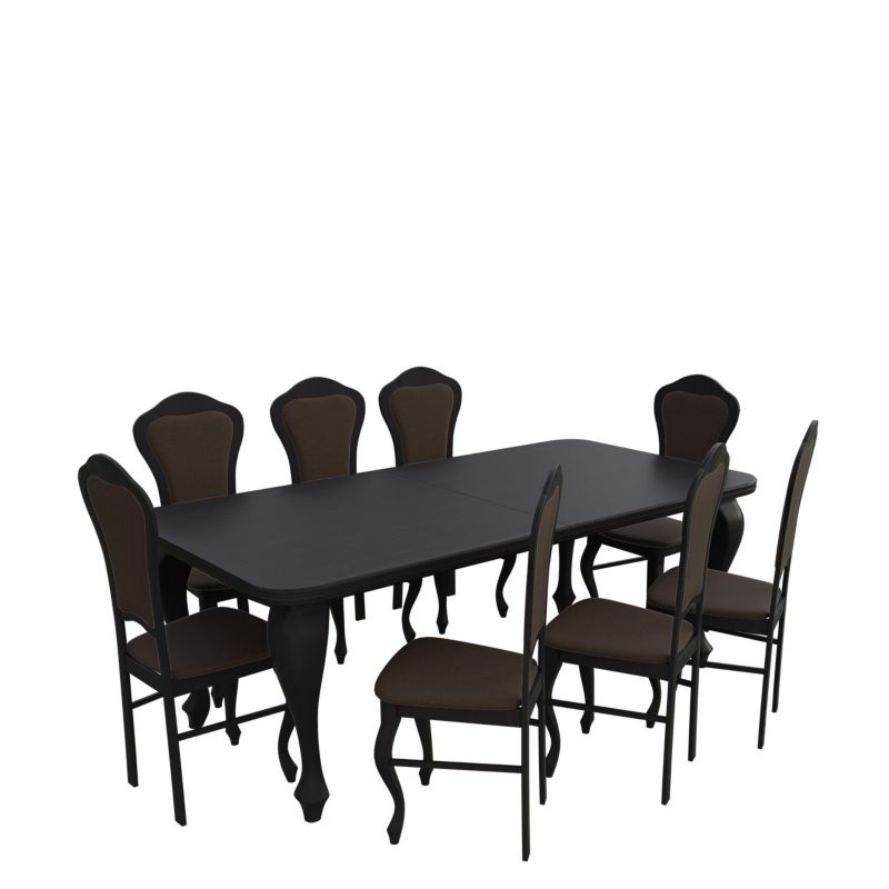 Zestaw RO09 MIRJAN 24 Stół rozkładany S13 100x200/300 + 8 krzeseł K30 wenge + gorzka czekolada 1 kpl.
