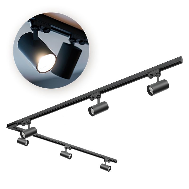 Oświetlenie szynowe 3-fazowe Kobi szyna 2m+2m, L prawy., 6x Lampa, 2x zaślepka czarny 1kpl.