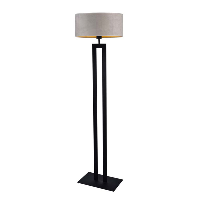 Lampa stojąca Volta Light Factory podłogowa z abażurem szary welur ze złotem walec MONO 1szt.