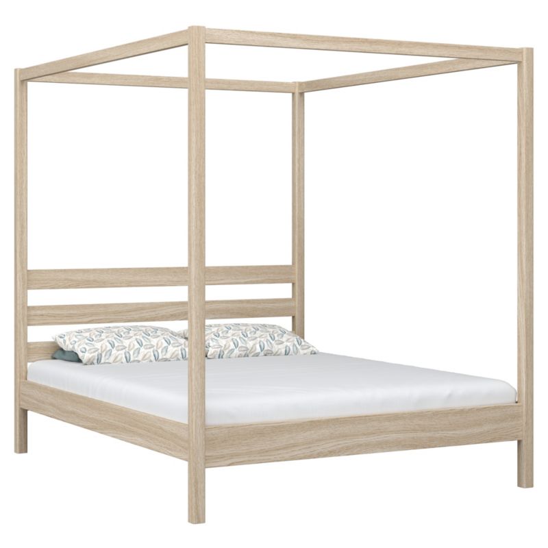 Dębowe łóżko N-WOOD podwójne z baldachimem N01 dąb bielony 160x200 1szt.